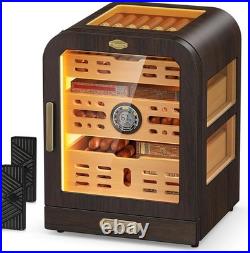 Elegant Cedar Cigar Humidor with LED, Thermometer & 2 Humidifiers, 80-120 Cigars