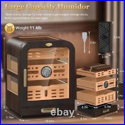 Elegant Cedar Cigar Humidor with LED, Thermometer & 2 Humidifiers, 80-120 Cigars