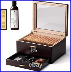 Elegant Cigar Humidor for 25-50 Cigars with Digital Hygrometer & Accessories