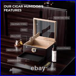 Elegant Cigar Humidor for 25-50 Cigars with Digital Hygrometer & Accessories