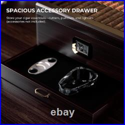 Elegant Cigar Humidor for 25-50 Cigars with Digital Hygrometer & Accessories