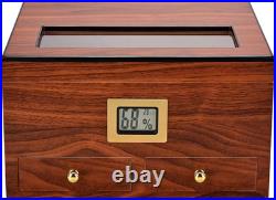 Elegant Cigar Humidor for 30-50 Cigars with Glass Top & Digital Hygrometer