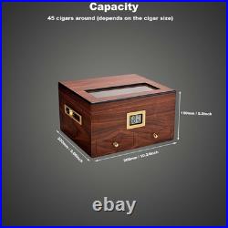 Elegant Cigar Humidor for 30-50 Cigars with Glass Top & Digital Hygrometer