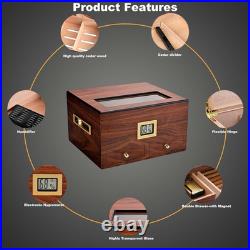 Elegant Cigar Humidor for 30-50 Cigars with Glass Top & Digital Hygrometer