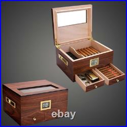 Elegant Cigar Humidor for 30-50 Cigars with Glass Top & Digital Hygrometer