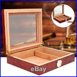 Elegant Wood Grain Cedar Wood Cigar Humidor Box with Humidifier Hygrometer New