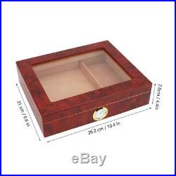 Elegant Wood Grain Cedar Wood Cigar Humidor Box with Humidifier Hygrometer New
