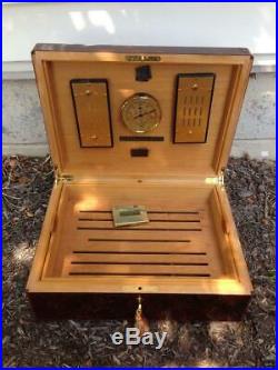 Elie Bleu Tabletier Cigar Humidor Hygrometer Box Case & Key