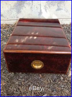 Elie Bleu Tabletier Cigar Humidor Hygrometer Box Case & Key