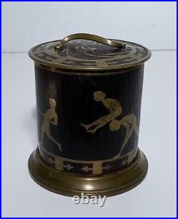 Erhard & Sohne Brass Inlaid & Rosewood Humidor Gymnastics Art Nouveau