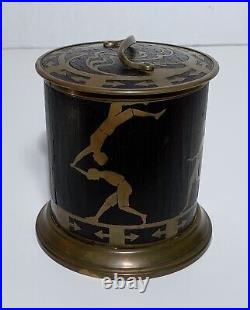 Erhard & Sohne Brass Inlaid & Rosewood Humidor Gymnastics Art Nouveau