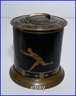 Erhard & Sohne Brass Inlaid & Rosewood Humidor Gymnastics Art Nouveau