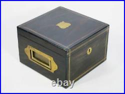 FINE ANTIQUE BRASS INLAID COROMANDEL WOOD CIGAR BOX HUMIDOR 1880 Cabinet Case