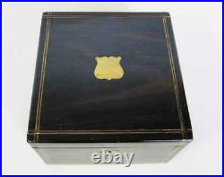 FINE ANTIQUE BRASS INLAID COROMANDEL WOOD CIGAR BOX HUMIDOR 1880 Cabinet Case