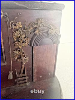 Fab French Rosewood Cigar Box c 1880 Dog House w Bronze Dog Parlez au Portier