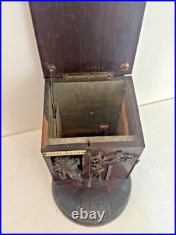 Fab French Rosewood Cigar Box c 1880 Dog House w Bronze Dog Parlez au Portier