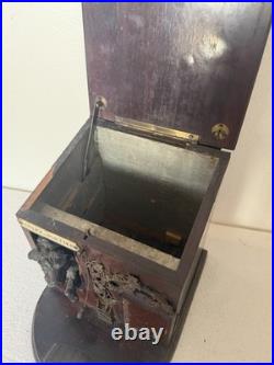 Fab French Rosewood Cigar Box c 1880 Dog House w Bronze Dog Parlez au Portier