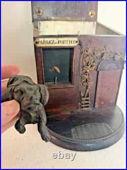 Fab French Rosewood Cigar Box c 1880 Dog House w Bronze Dog Parlez au Portier