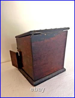 Fab French Rosewood Cigar Box c 1880 Dog House w Bronze Dog Parlez au Portier