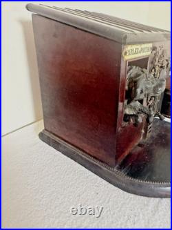 Fab French Rosewood Cigar Box c 1880 Dog House w Bronze Dog Parlez au Portier