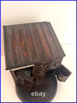 Fab French Rosewood Cigar Box c 1880 Dog House w Bronze Dog Parlez au Portier