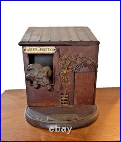 Fab French Rosewood Cigar Box c 1880 Dog House w Bronze Dog Parlez au Portier