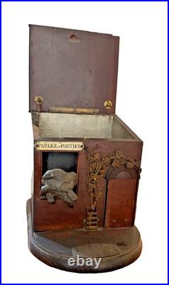 Fab French Rosewood Cigar Box c 1880 Dog House w Bronze Dog Parlez au Portier