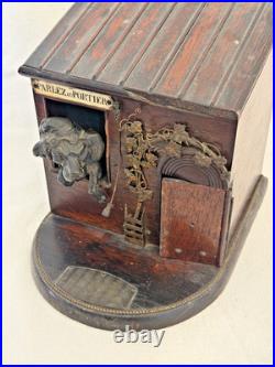 Fab French Rosewood Cigar Box c 1880 Dog House w Bronze Dog Parlez au Portier