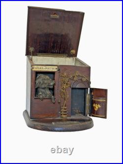 Fab French Rosewood Cigar Box c 1880 Dog House w Bronze Dog Parlez au Portier