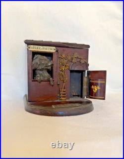 Fab French Rosewood Cigar Box c 1880 Dog House w Bronze Dog Parlez au Portier