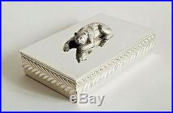 Fine Vintage Large Tiffany & Co Sterling Silver Cigar Box Humidor With Bear