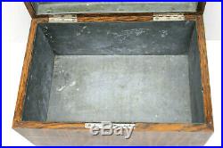 Finely Crafted Sealed Corner Cigar Box Humidor Wood Grain+Metal Interior Vintage