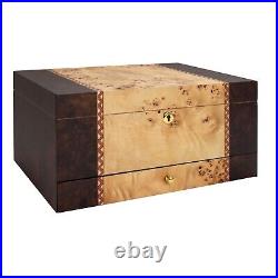 Florina Cigar Humidor Wood Box, Walnut and Mappa Burl Wood 80 Cigars Storage