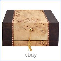 Florina Cigar Humidor Wood Box, Walnut and Mappa Burl Wood 80 Cigars Storage