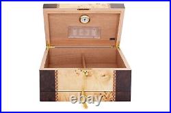 Florina Cigar Humidor Wood Box, Walnut and Mappa Burl Wood 80 Cigars Storage