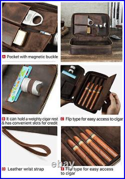 For 4 Cigars Travel Case Humidor Leather Cigar Box Purse Vintage Handbag Boxes