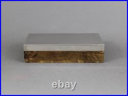 French Art Deco burl wood & silverplate box, Old 1930s, Wooden cigar humidor