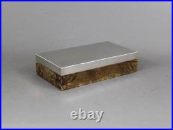 French Art Deco burl wood & silverplate box, Old 1930s, Wooden cigar humidor