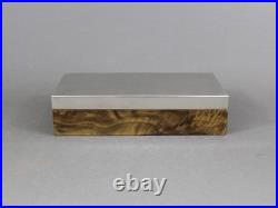 French Art Deco burl wood & silverplate box, Old 1930s, Wooden cigar humidor