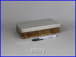 French Art Deco burl wood & silverplate box, Old 1930s, Wooden cigar humidor