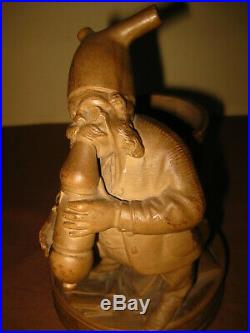 French Sarreguemines Gnome Pipe En Bois Tobacco Jar Pot Box Case Humidor Holder