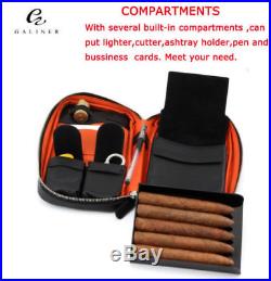 GALINER Genuine Leather Cigar Case Travel Humidor Bag Hold 5 Cigars With Gift Box