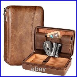 GALINER Portable Leather Cigar Humidor Humidifier Cedar Wood Travel Case/Box/Bag