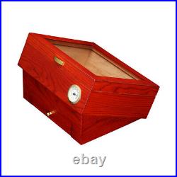 Galiner Cedar Wood Glass Cigar Humidor Red Humidifier Hygrometer box 20-30ct