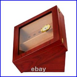 Galiner Cedar Wood Glass Cigar Humidor Red Humidifier Hygrometer box 20-30ct