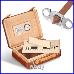 Galiner Travel 25 Slots Cigar Humidor Leather Case Humidifier Box Cigar Cutter