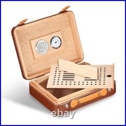 Galiner Travel 25 Slots Cigar Humidor Leather Case Humidifier Box Cigar Cutter