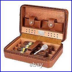 Galiner Travel Leather Cedar Cigar Case Cigar Humidor 4CT Protable With Gift Box