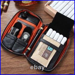 Genuine Leather Cigar Case Travel Humidor Box Luxury Lighter Cutter Draw Set NEW