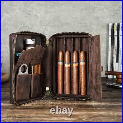Genuine Leather Travel Cigar Case Box Cutter Lighter Storage Bag Cigar Humidor